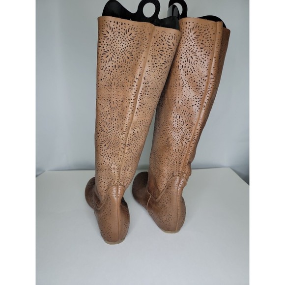 Sundance Stardust Tall Tan Brown Leather Boots Laser cut EU 41, US 9.5 - Picture 4 of 10